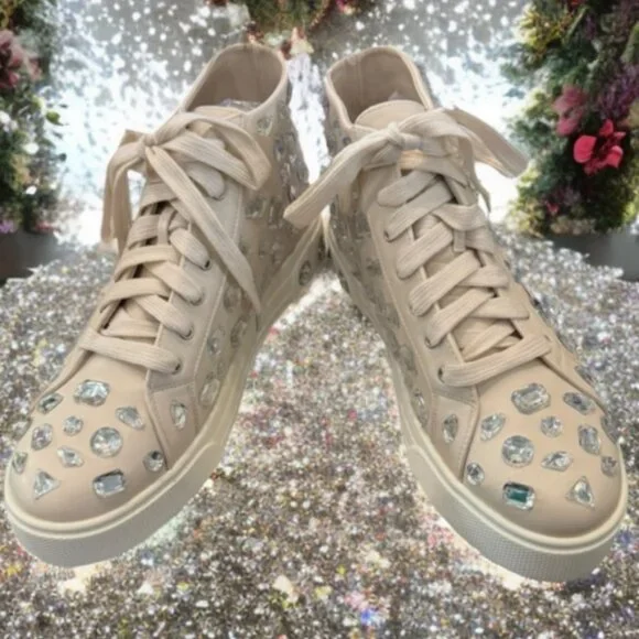 Cream Hi Top Rhinestone 9.5 - Picture 3 of 4